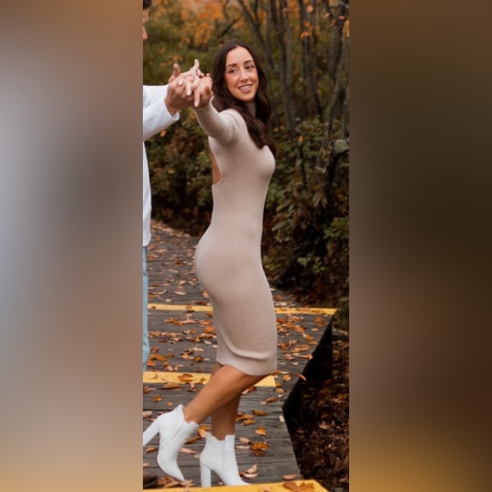 Abercrombie Cream Open Back Midi Sweater Dress - image 1